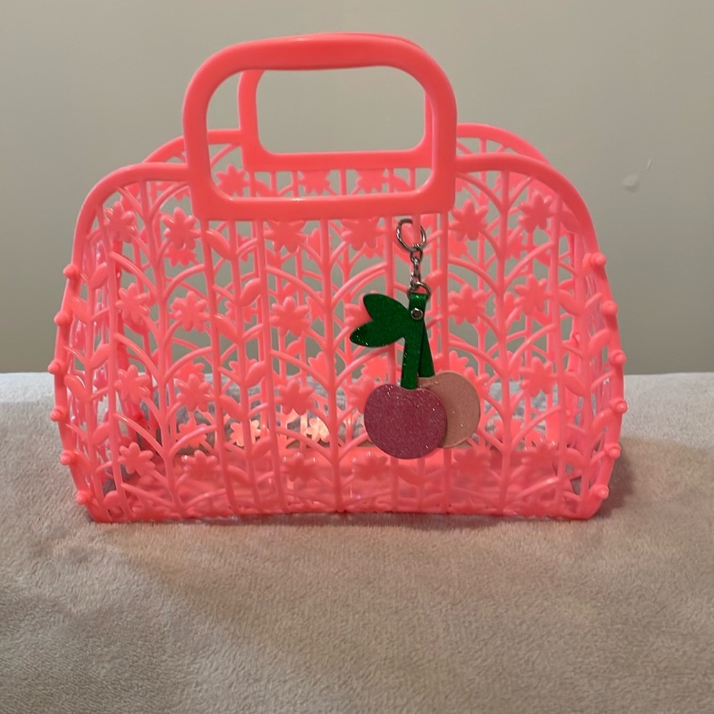 Fashion Beach Bag Girl’s Pink hanging Cherry chain